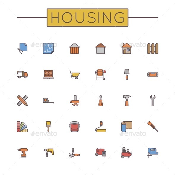 Vector Colored Housing Line Icons - Business Icons