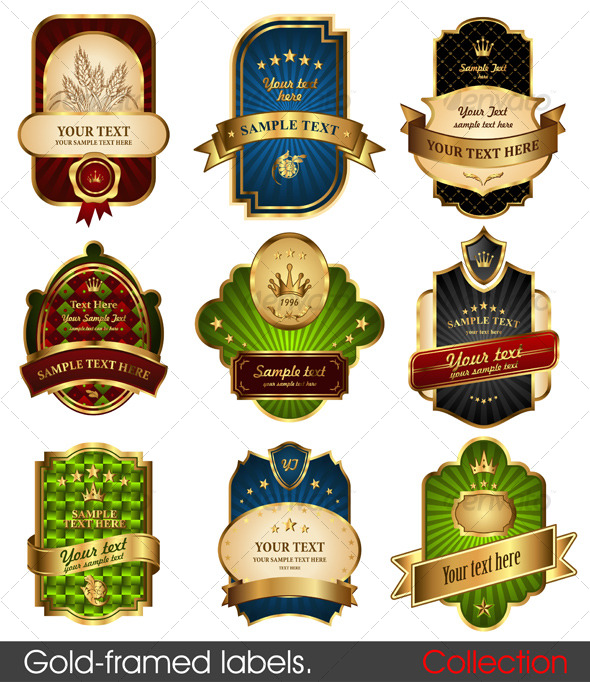 Set of gold-framed labels - Concepts Business