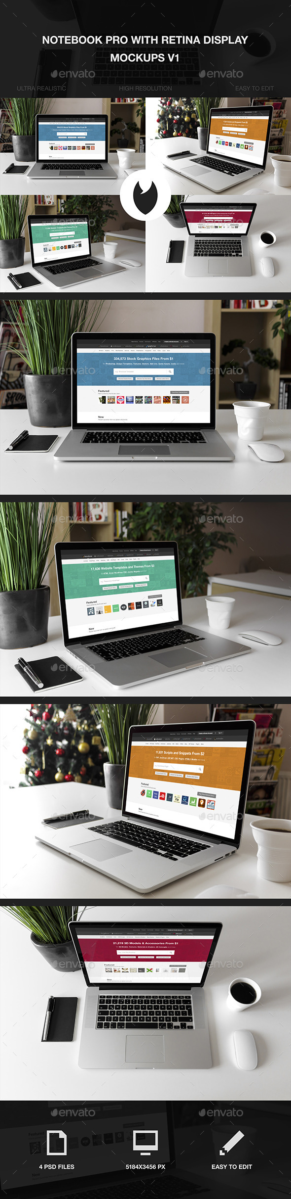 Notebook Pro with Retina Display Mockups V1 - Laptop Displays