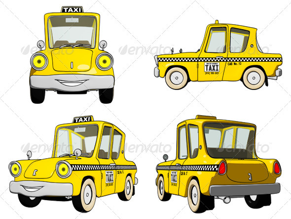 Cartoon Taxi Cab - Objects Illustrations