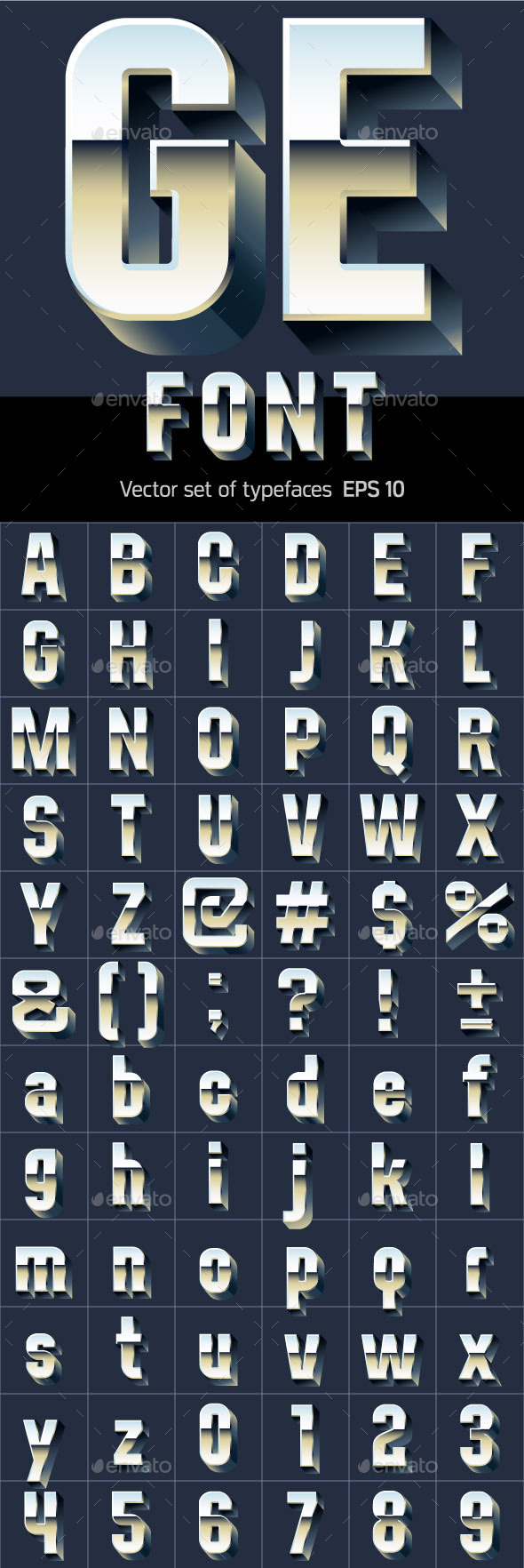 Silver Chrome and Aluminum 3D Font - Decorative Symbols Decorative