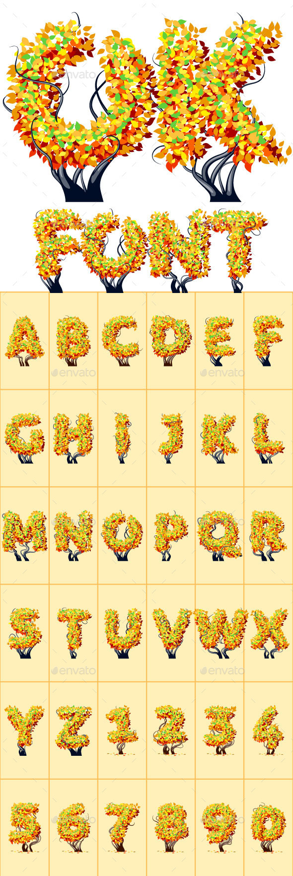Detailed Tree Aalphabet. Autumn. - Decorative Symbols Decorative