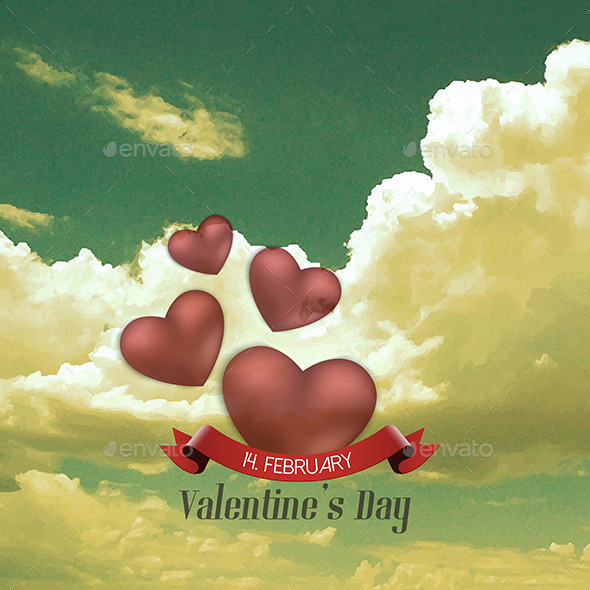 Retro Holiday Background with Hearts - Valentines Seasons/Holidays