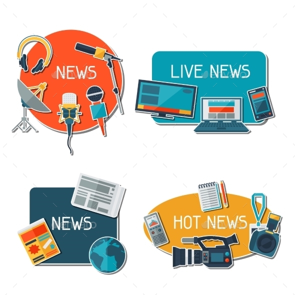 Stickers with Journalism Icons - Communications Technology