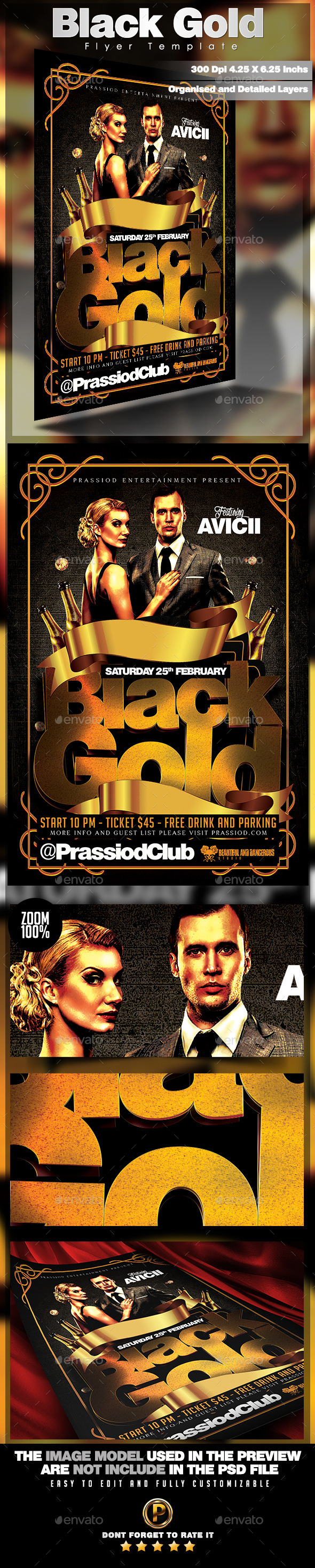 Black Gold Flyer Template - Clubs & Parties Events