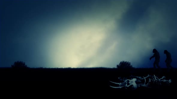 Group Of Cavemen Returning From Hunting With Dead Deer alt