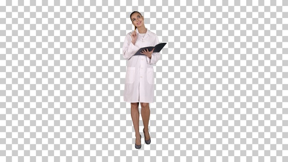 Expressive Young Female Doctor with Creative Idea Holding Notebook alt