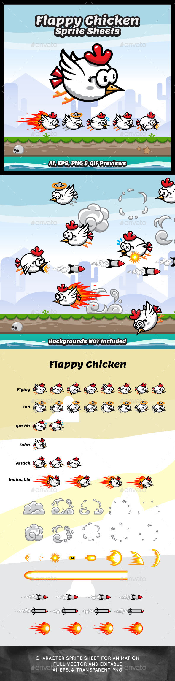Game Sprite Sheets Flappy Chicken - Sprites Game Assets