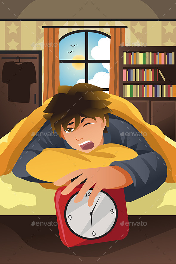 Sleeping Man Turning Off Alarm - People Characters
