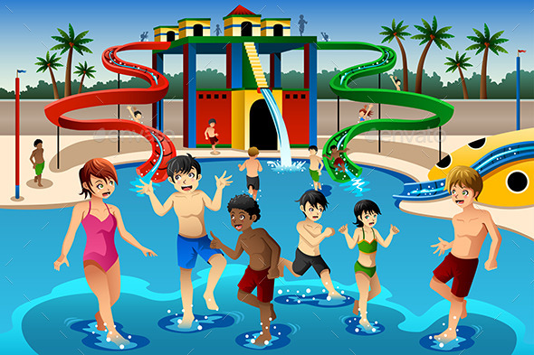 Kids Playing in a Waterpark - People Characters