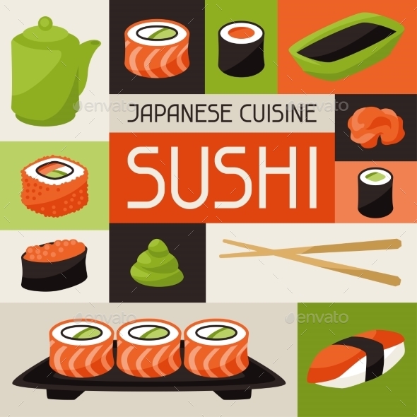 Background with Sushi - Food Objects