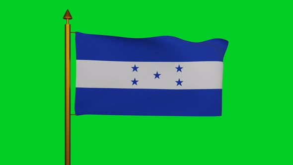 National flag of Honduras waving with flagpole on chroma key, honduras flag alt