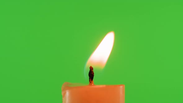 Burning Wax Candle on Green Chroma Key Background alt