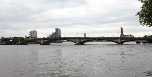 Thames River and Modern London in Cloudy Weather alt