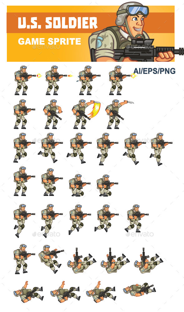 U.S. Soldier Game Sprite - Sprites Game Assets
