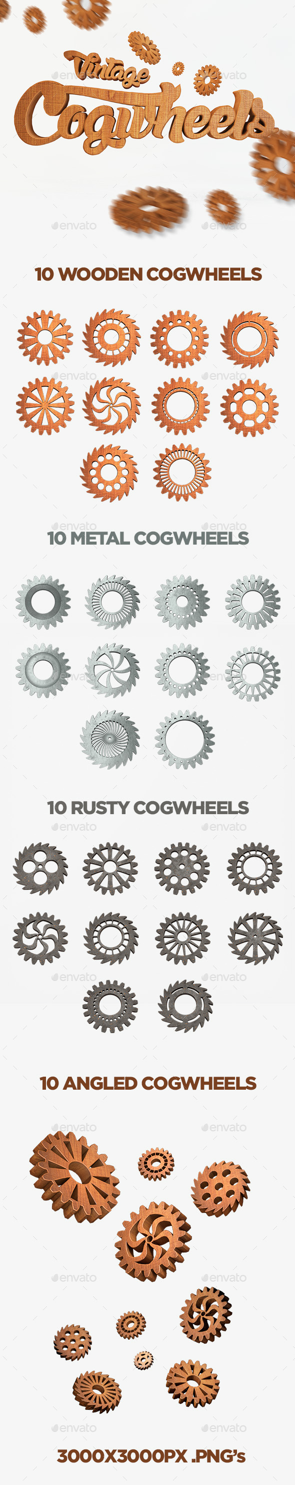 Vintage Cogwheels Set - Objects 3D Renders