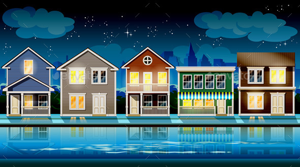 Suburb at Night - Buildings Objects