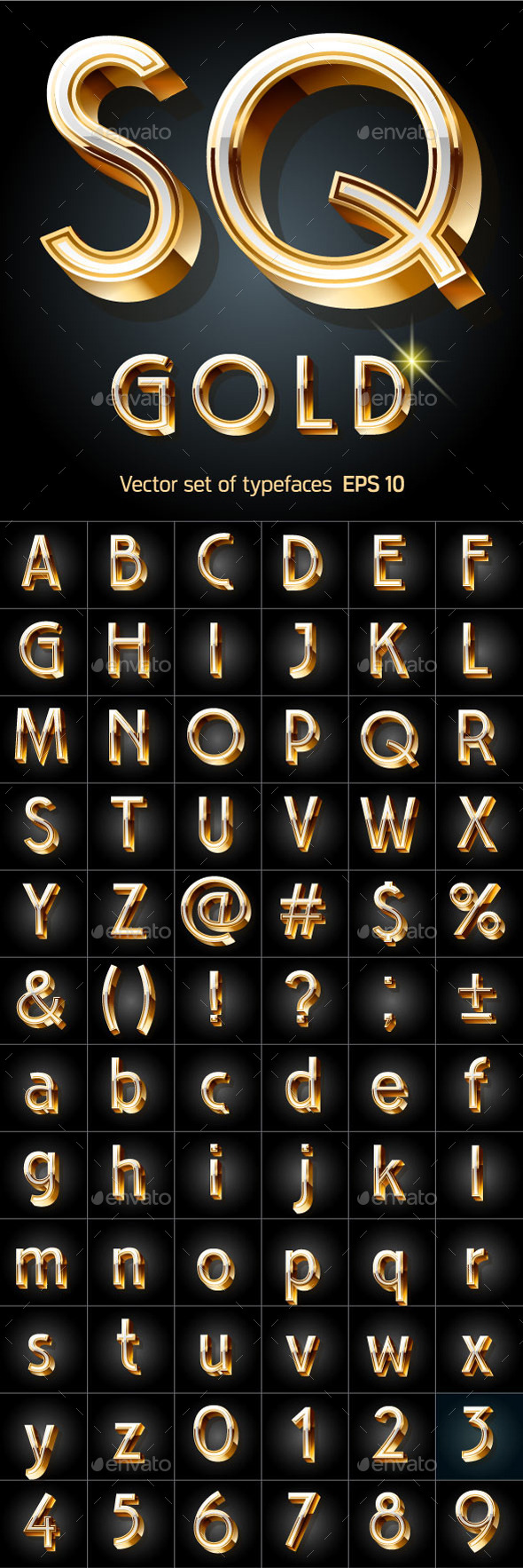 Illustration of Golden 3D Alphabet - Decorative Symbols Decorative