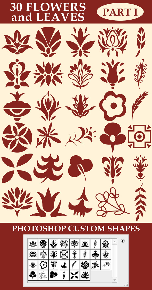 Flowers and leaves custom shapes - Symbols Shapes