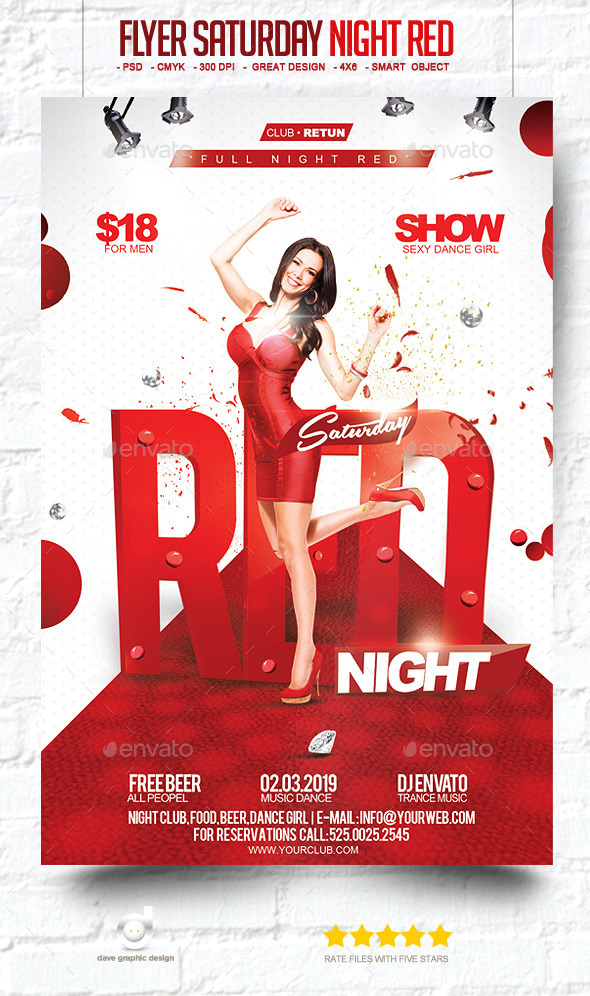 Flyer Saturday Night Red - Clubs & Parties Events