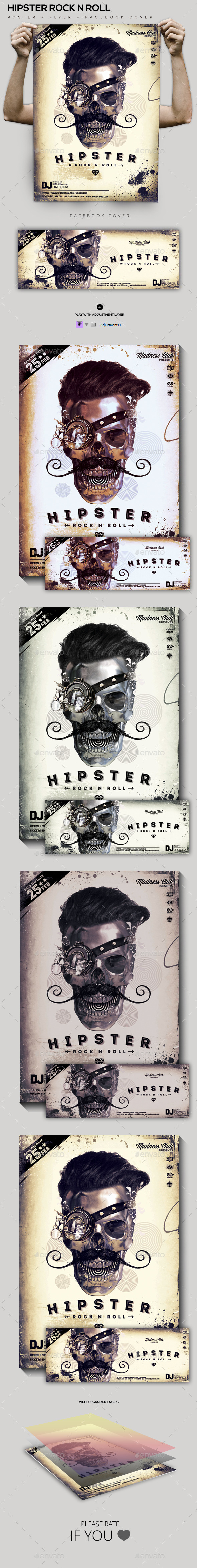 Hipster Rock N Roll Party Flyer/Poster/FB Cover - Clubs & Parties Events