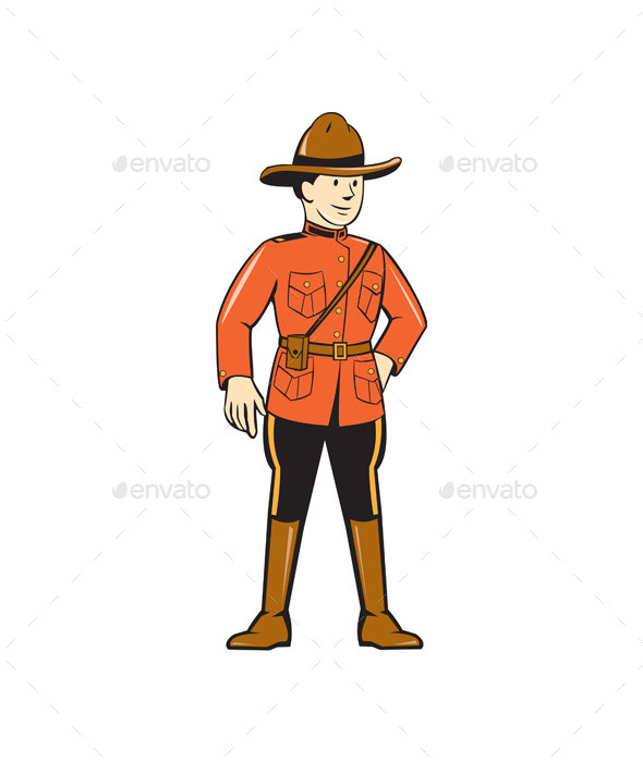 Mounted Police Officer Standing Front - People Characters