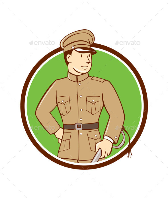 World War One British Officer Circle Cartoon - People Characters