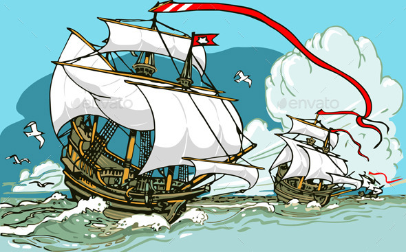 Great Discoveries - Three Galleons Sailing - Travel Conceptual