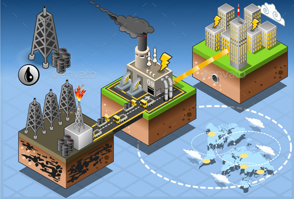 Isometric Infographic Petroleum Energy Harvesting - Conceptual Vectors
