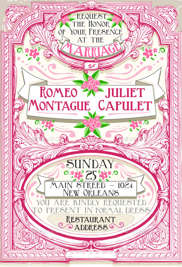 Pink Floral Vintage Wedding Invite - Weddings Seasons/Holidays