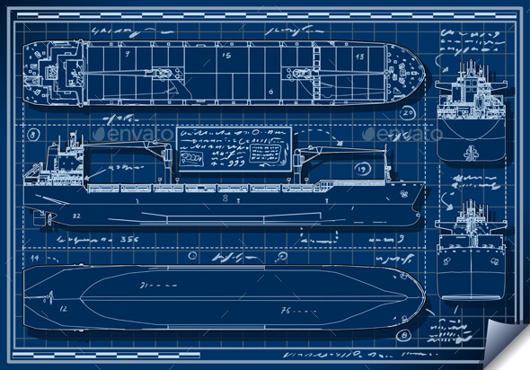 Blue Print of a Cargo Ship - Backgrounds Decorative