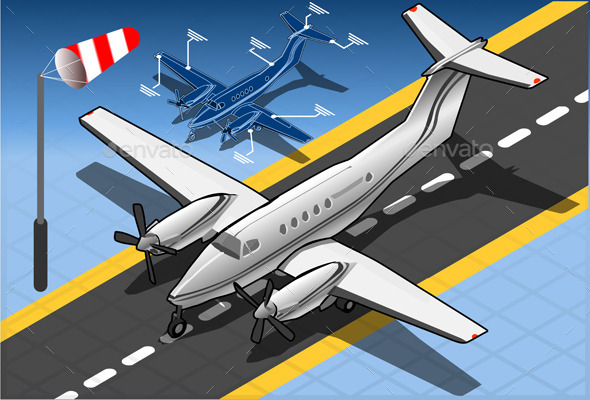 Isometric White Private Plane - Travel Conceptual