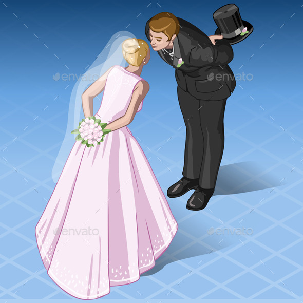Isometric Kissing Wedding Couple - Weddings Seasons/Holidays