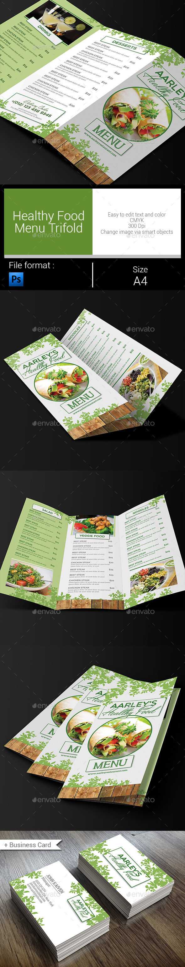 Healthy Food Menu Trifold - Food Menus Print Templates
