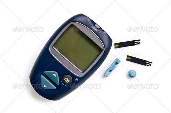 Blood glucose meter with strips - Stock Photo - Images