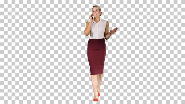 Young businesswoman worker talking on smartphone and smiling alt