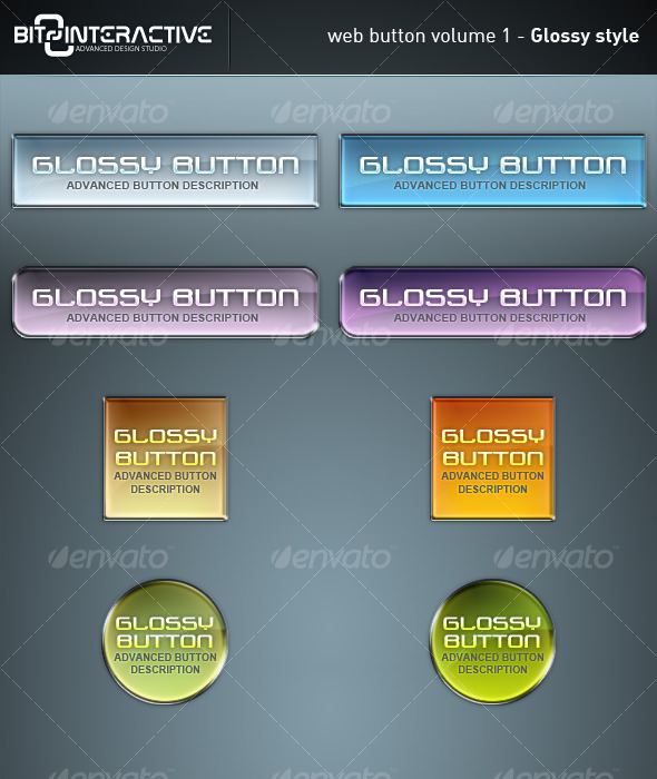 Web Button Volume 1 - Glossy Style - Buttons Web Elements
