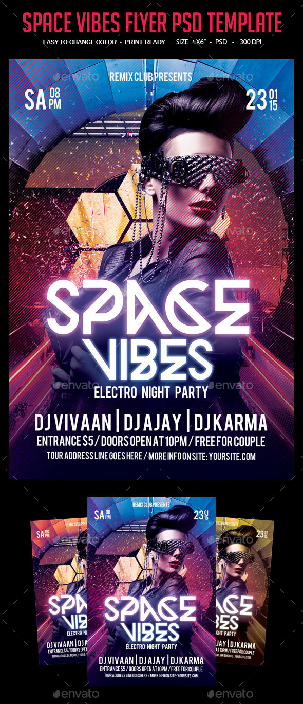 Space Vibes Flyer PSD Template - Clubs & Parties Events