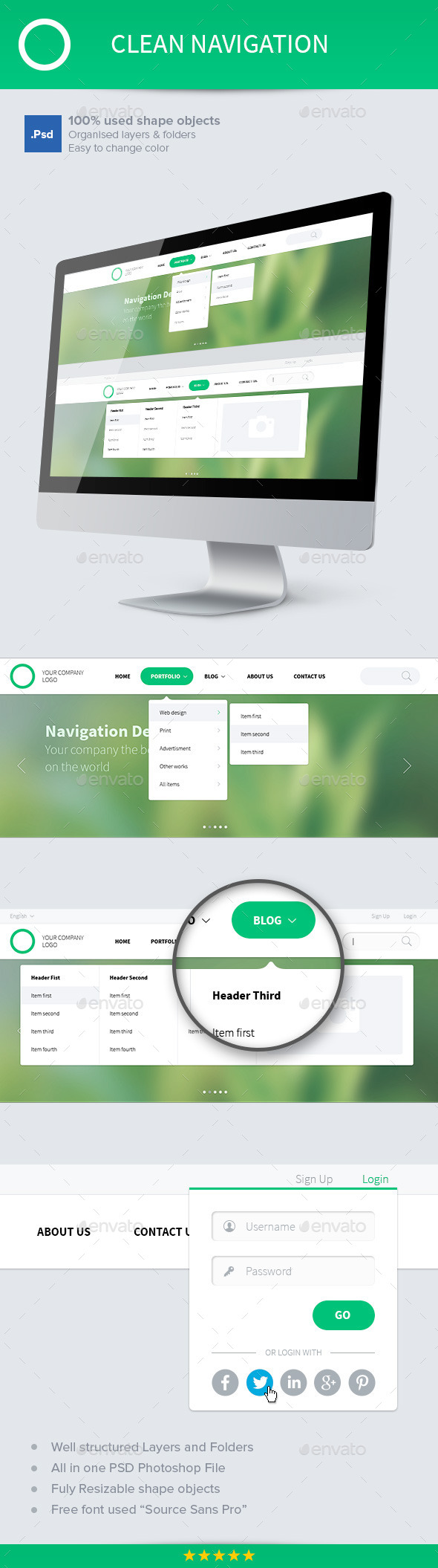 Clean Navigation - Navigation Bars Web Elements