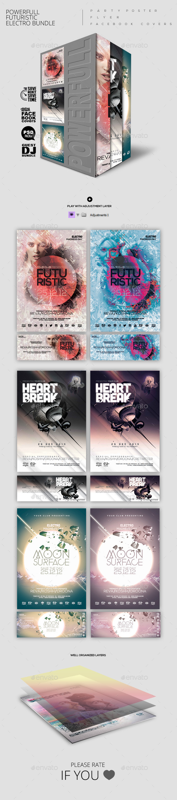 Bundle of Futuristic Electro Poster/ Flyer/ FB - Clubs & Parties Events
