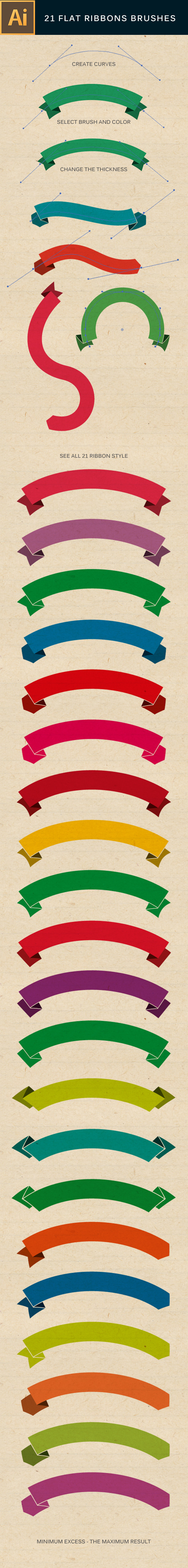 21 Flat Ribbons Brushes Set - Brushes Illustrator