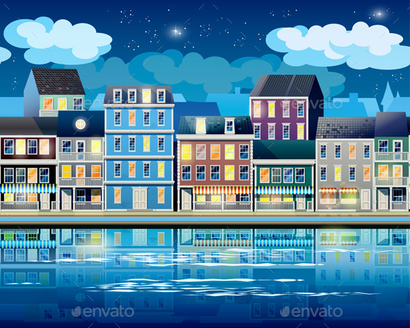 Old Town at Night - Buildings Objects