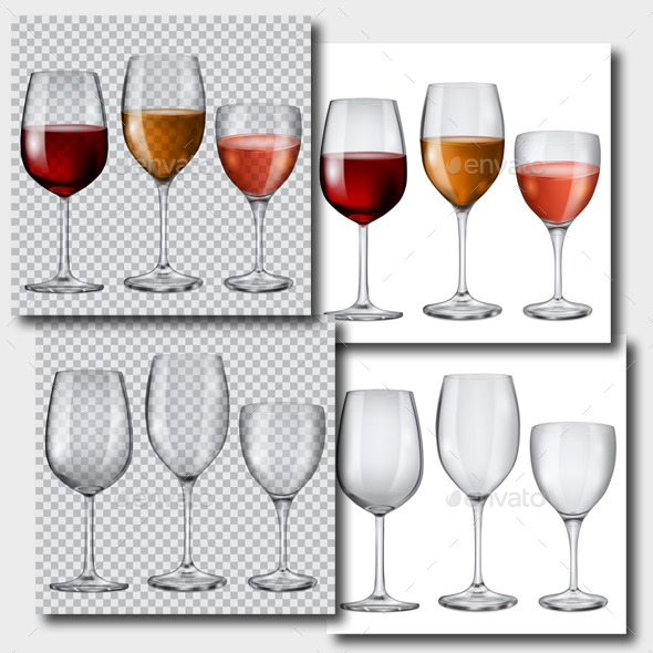 Transparent Glasses with Wine and Without - Miscellaneous Vectors