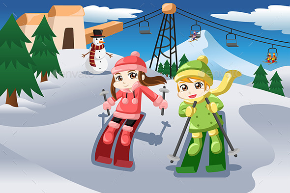 Kids Skiing - Sports/Activity Conceptual