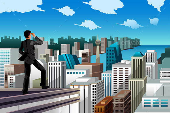 Businessman Standing on a Rooftop - Concepts Business