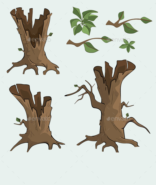 Set of Dry Trees Cartoon - Organic Objects Objects