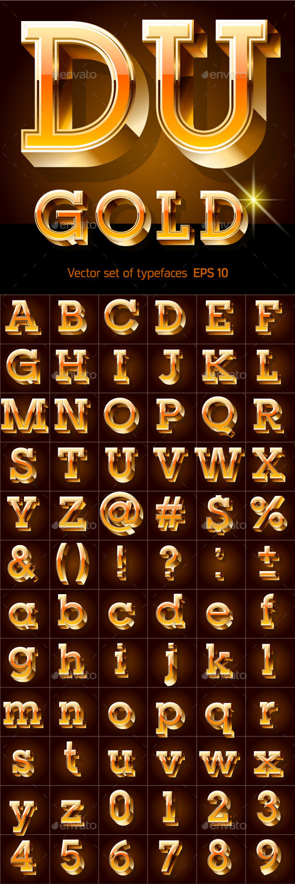 Illustration of Golden 3D Alphabet - Decorative Symbols Decorative