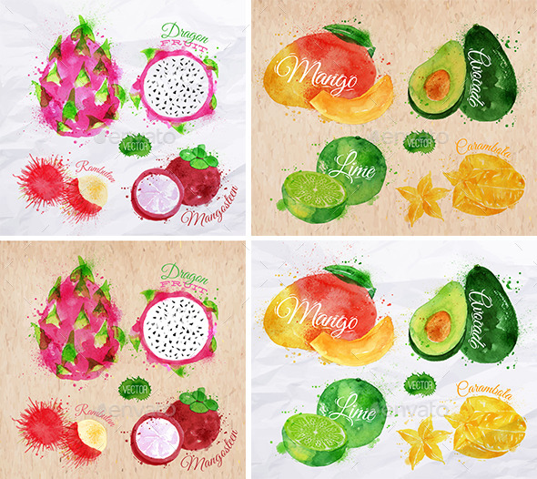 Exotic Fruits Watercolor - Food Objects