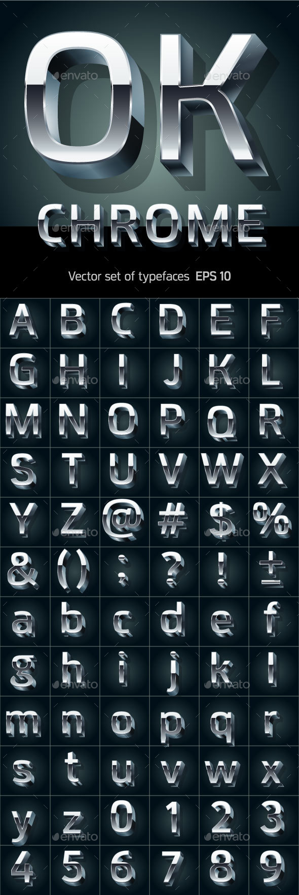 Illustration of Silver or Aluminum 3D Alphabet - Decorative Symbols Decorative