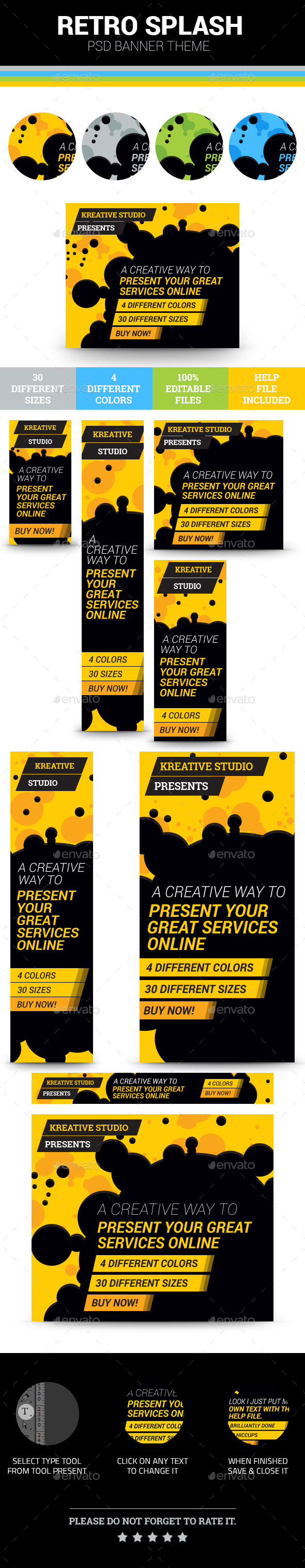 Retro Splash Banner Theme - Banners & Ads Web Elements